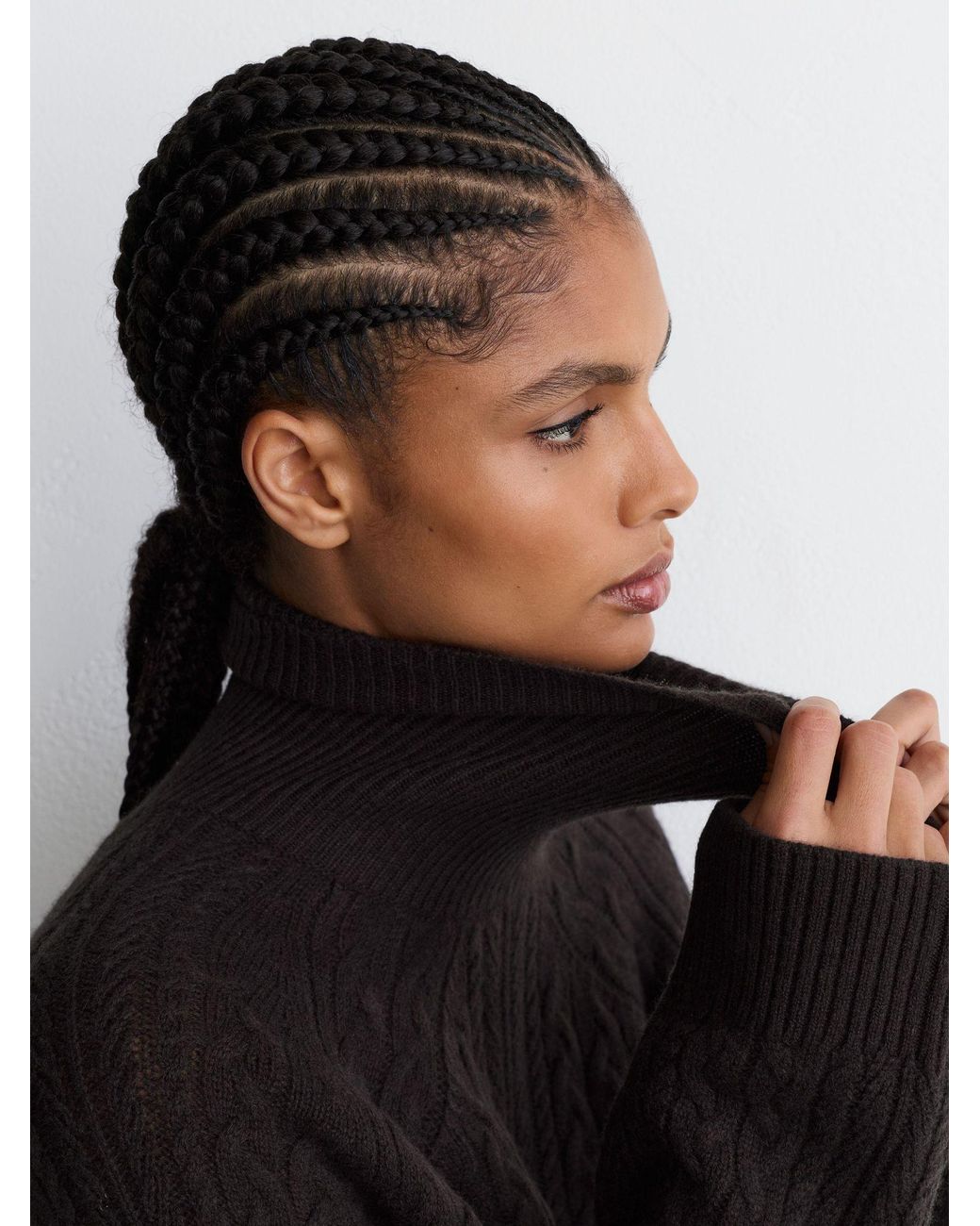 Reiss Black Wool-Cashmere Cable-Knit Roll-Neck Jumper