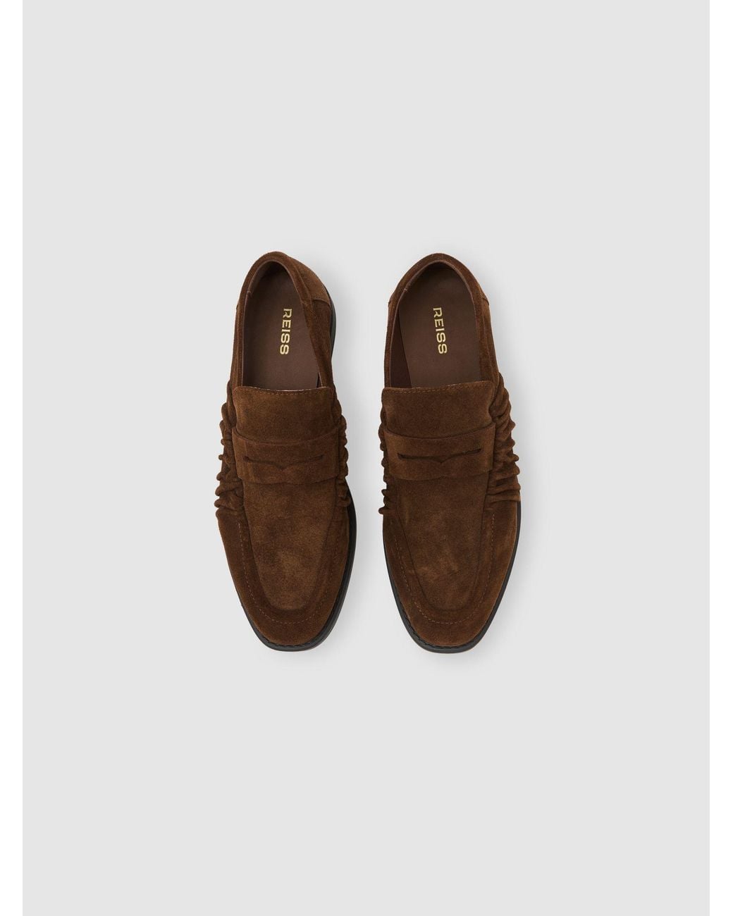Reiss Brown Suede Ruched Penny Loafers