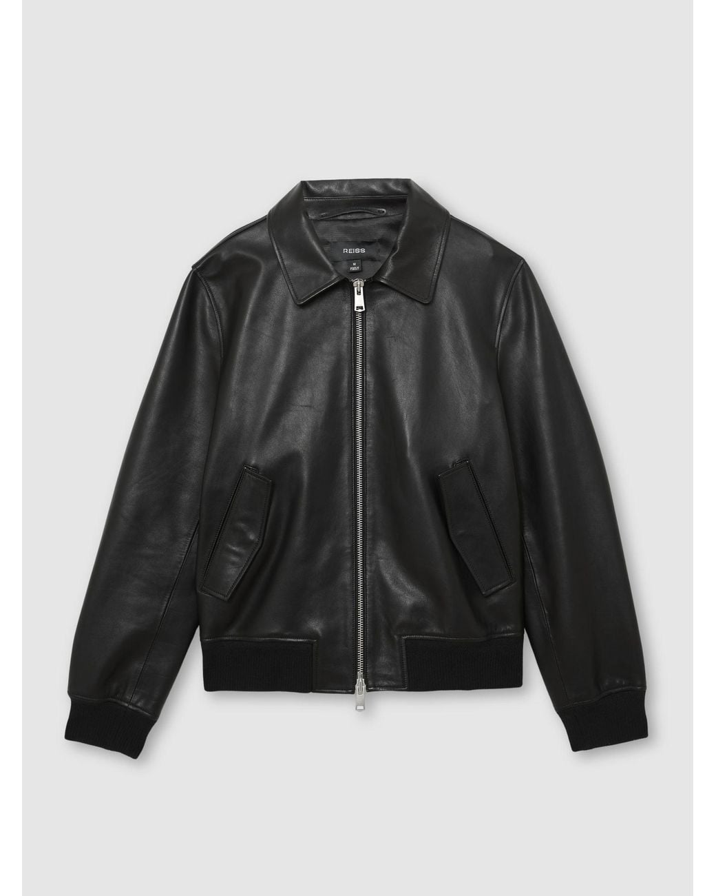 Reiss Black Carlos Leather Zip-Through Jacket for men