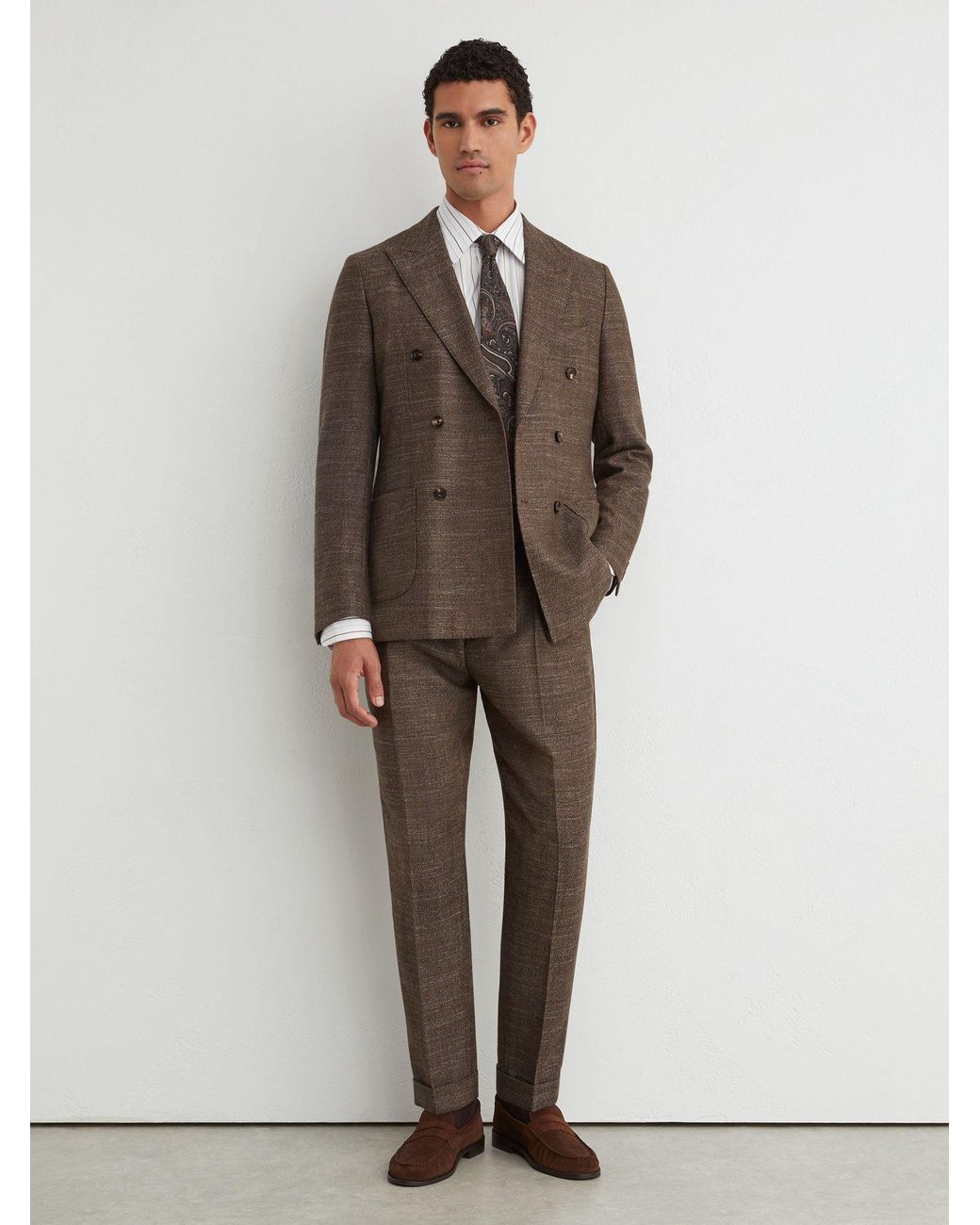 Reiss Gray Stripe Cotton Pinstripe Spread-Collar Shirt Regular-Fit for men