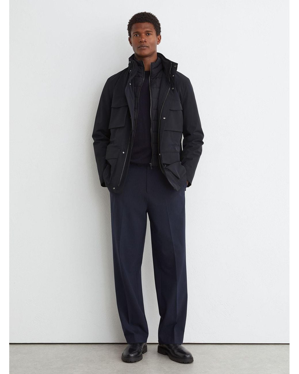 Reiss Blue Four-Pocket Hooded Jacket With Removable Gilet for men