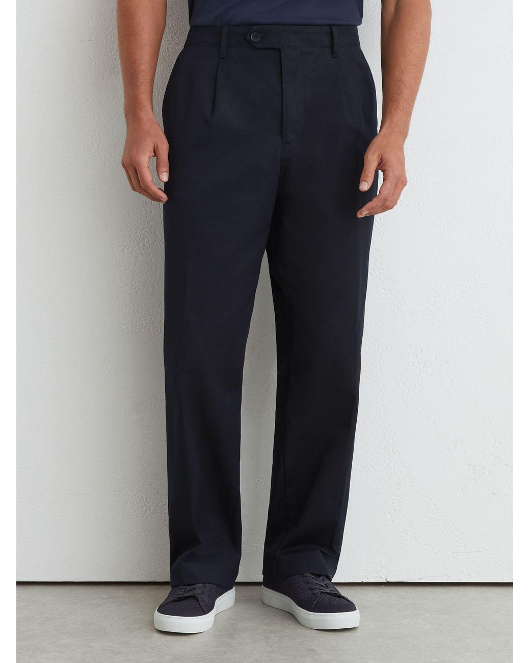 Reiss Blue Look - Navy Cotton Slub Pleated Relaxed-fit Trousers, 28 for men