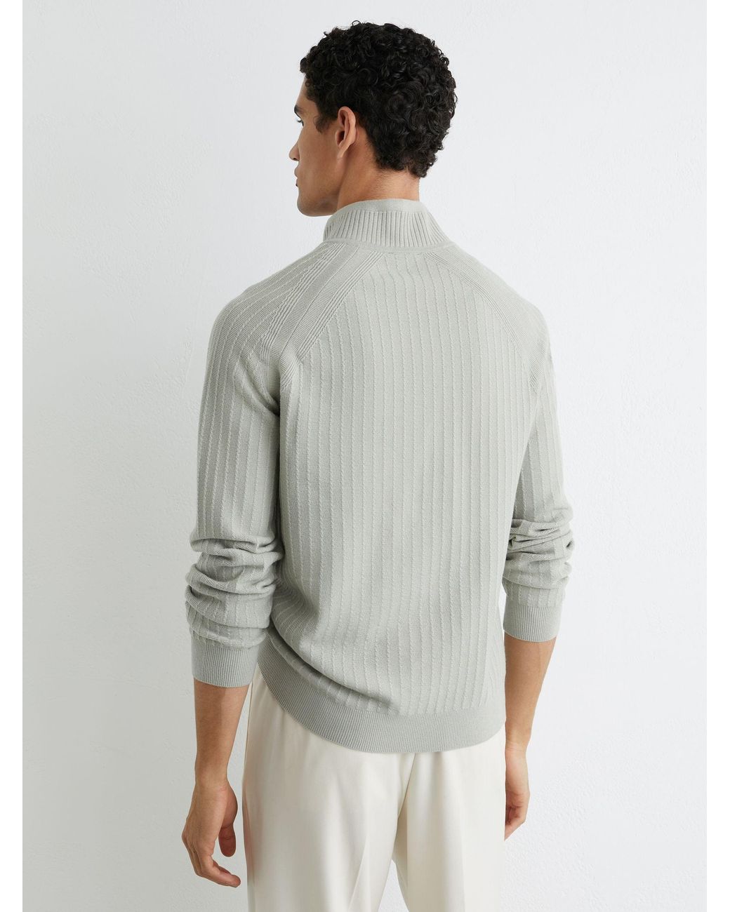 Reiss Gray Textured-Knit Half-Zip Jumper With Wool for men