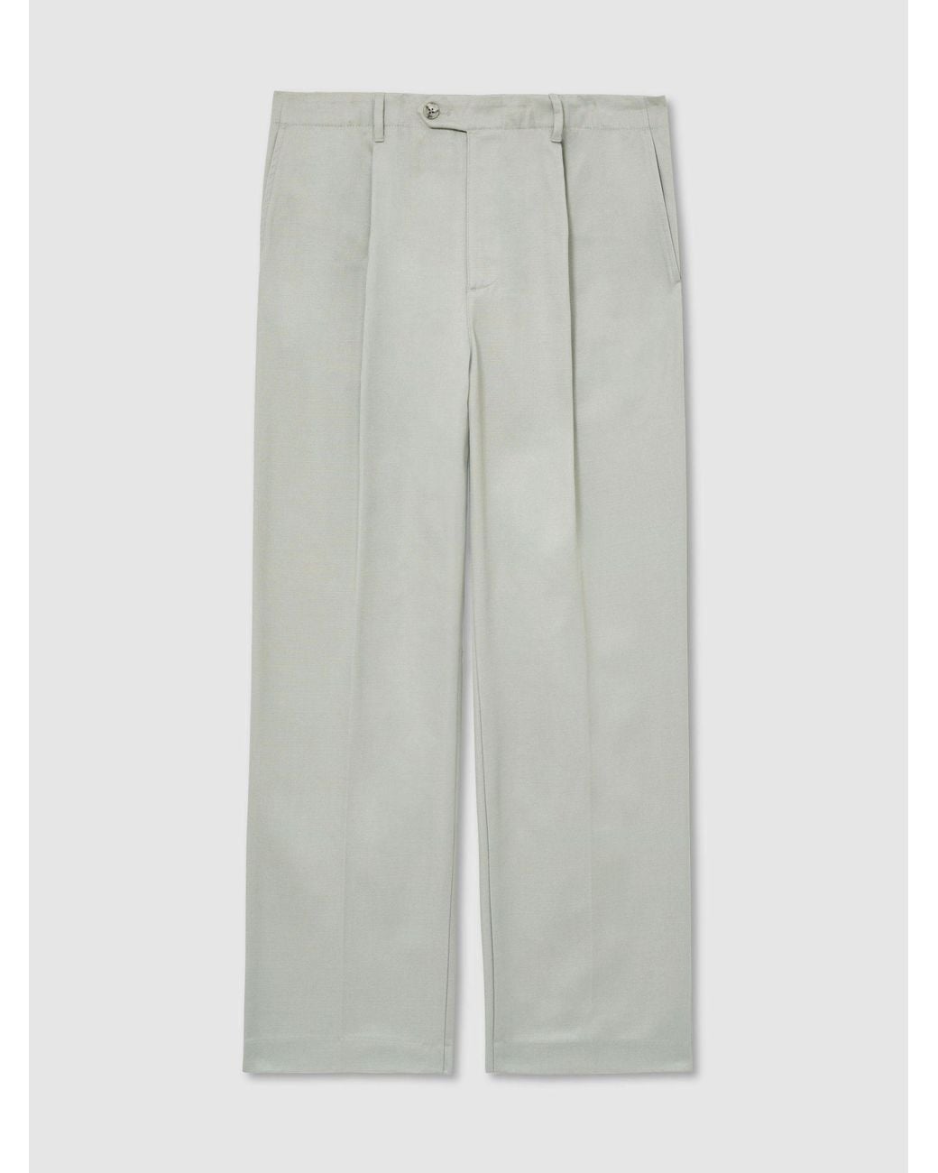 Reiss White Cotton Slub Pleated Relaxed-Fit Trousers for men
