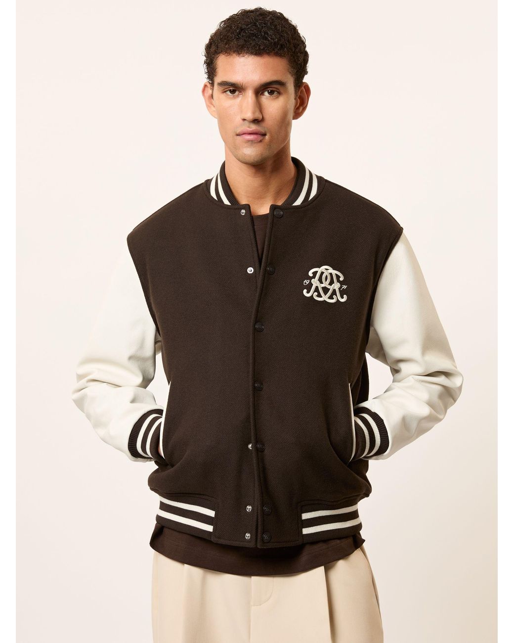 Reiss Natural Monogram Relaxed Varsity Jacket for men