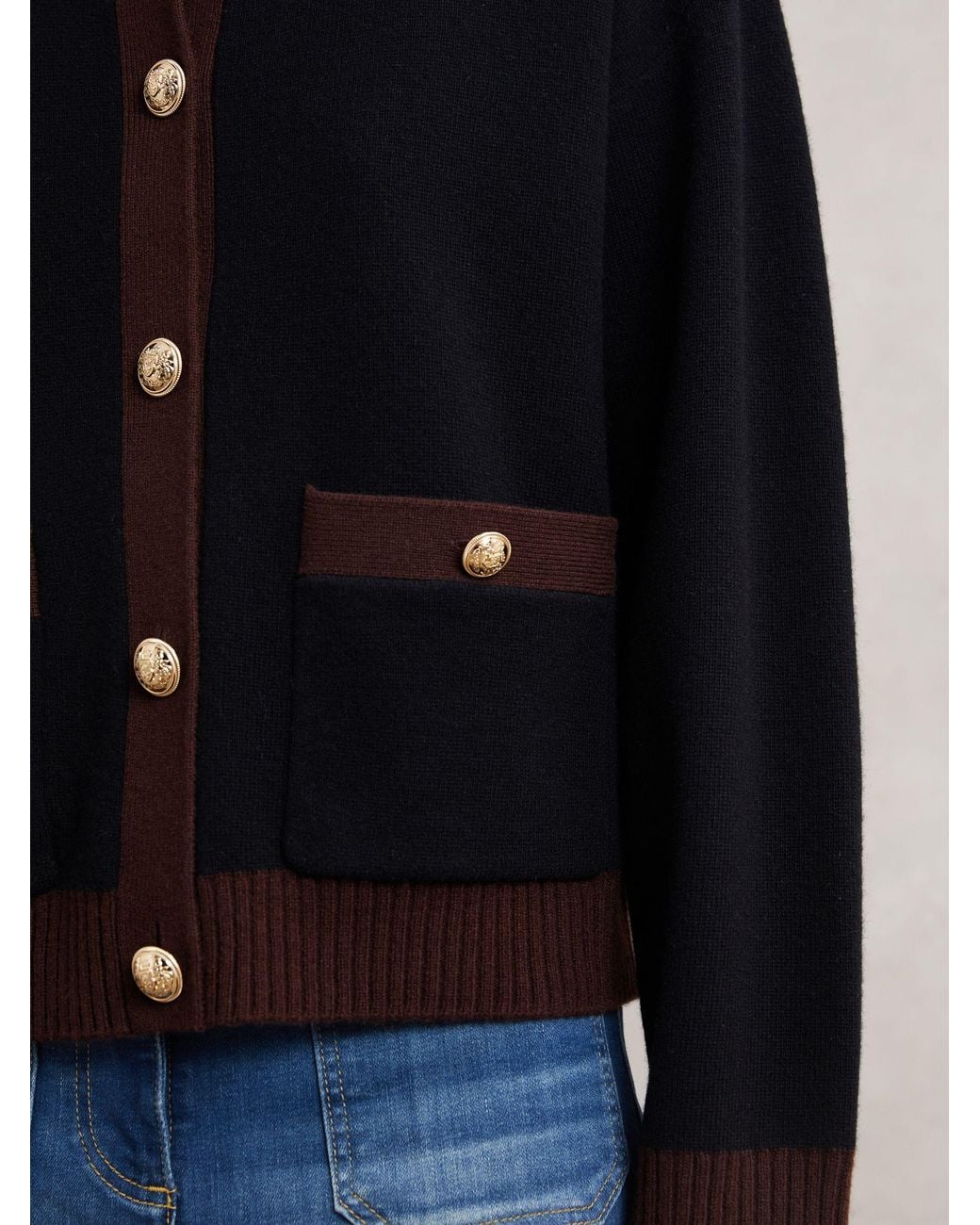 Reiss Blue Burgundy & Wool-Cashmere Tipped Cardigan