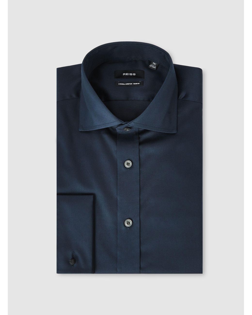 Reiss Blue Slim Fit Stretch Double-Cuff Shirt Cotton-Blend for men