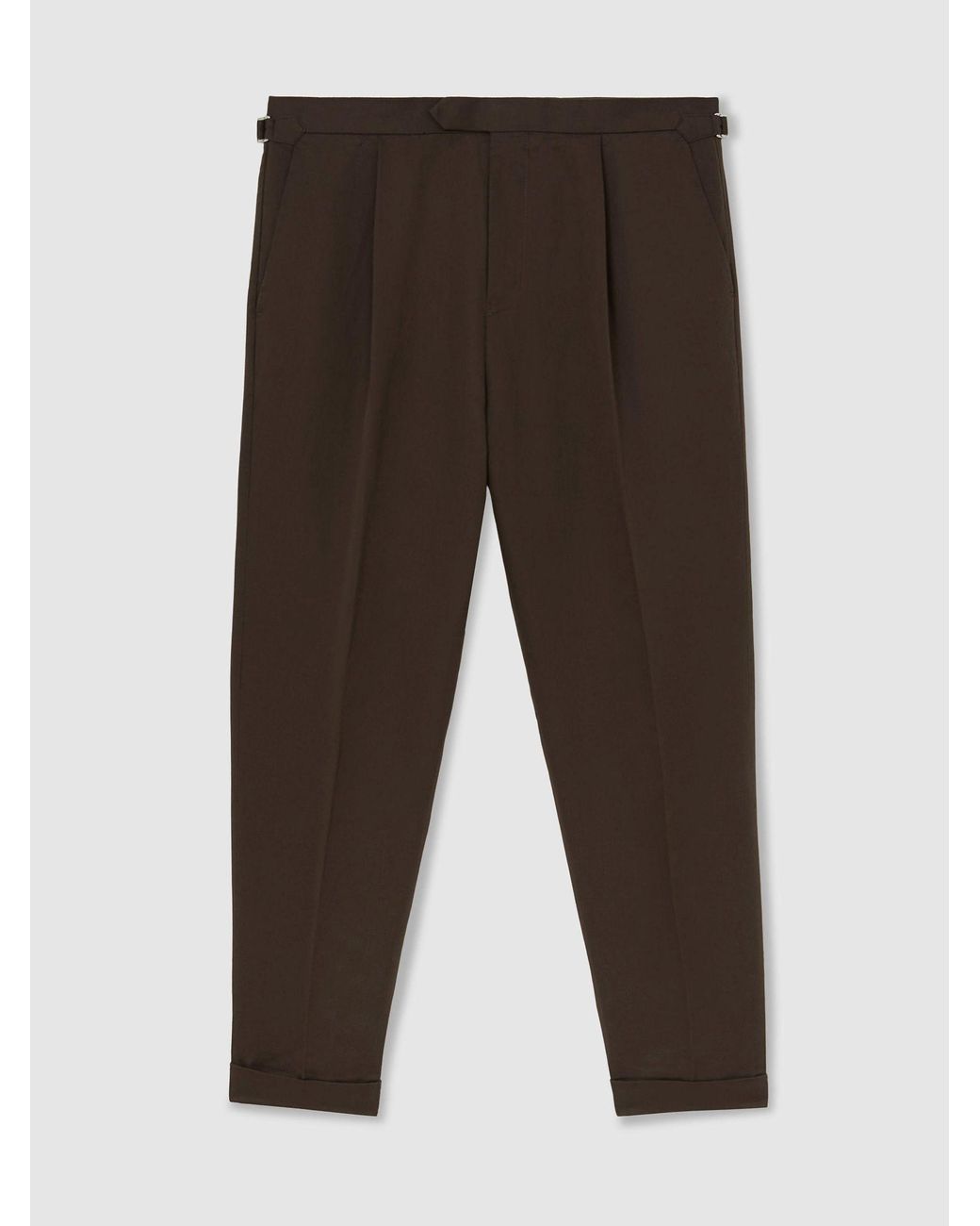 Reiss Gray Linen-Blend Side-Adjuster Tapered Trousers for men