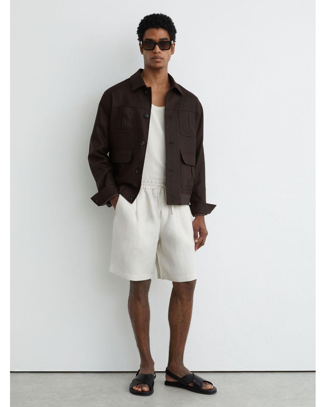 Reiss White Short - Stone Barges Short Linen Drawstring Shorts, 34 for men
