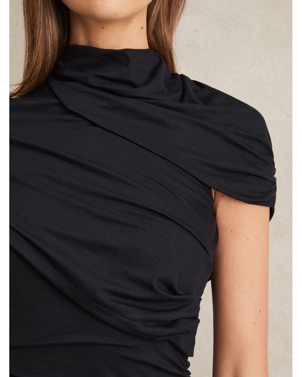 Reiss Natural Stretch-Lyocell Ruched Midi Dress