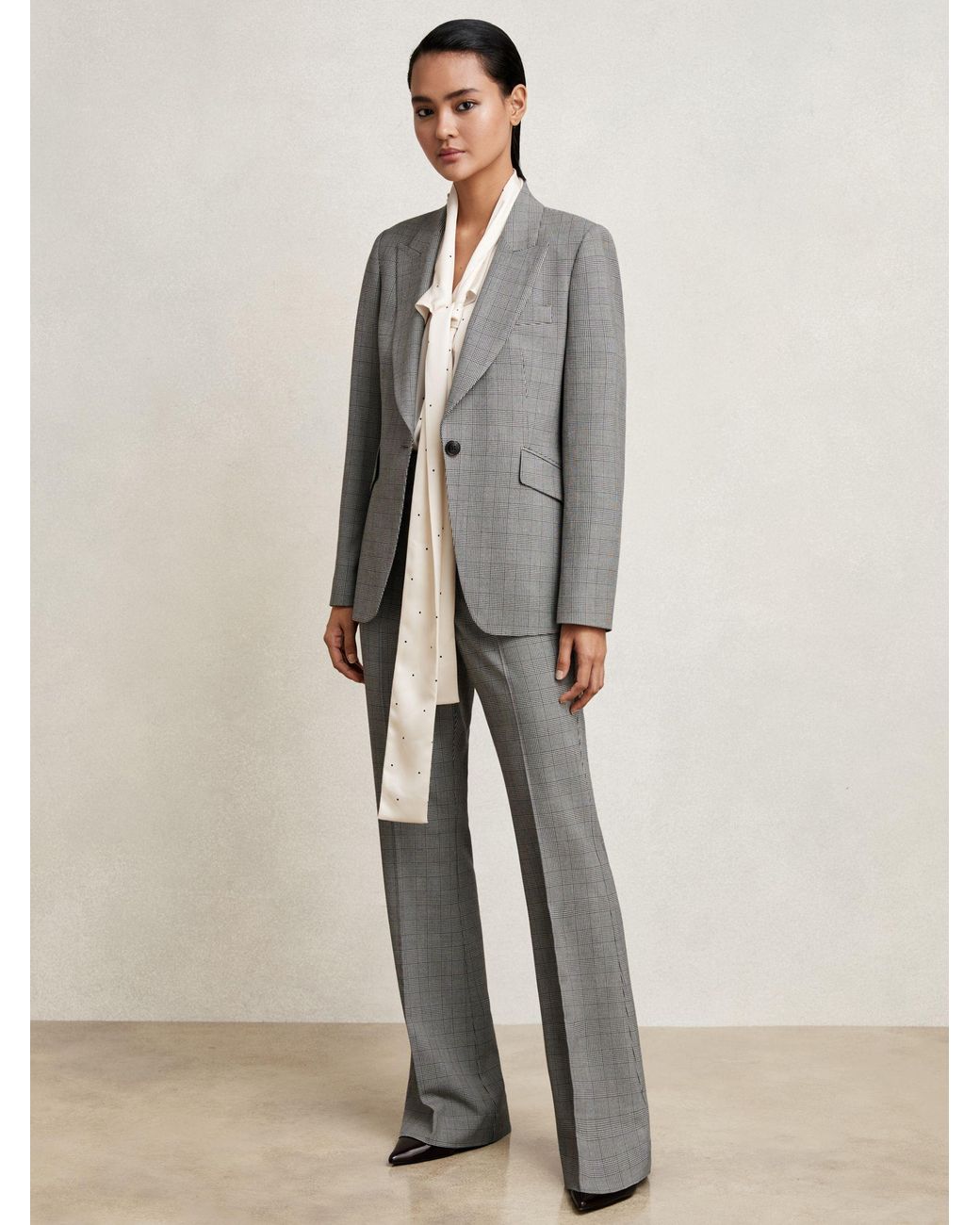 Reiss Natural Check Flared Suit Trousers