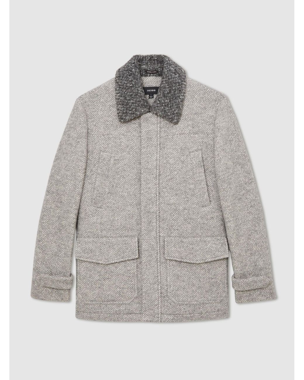 Reiss Gray Atelier Wool-Cotton Herringbone Jacket for men