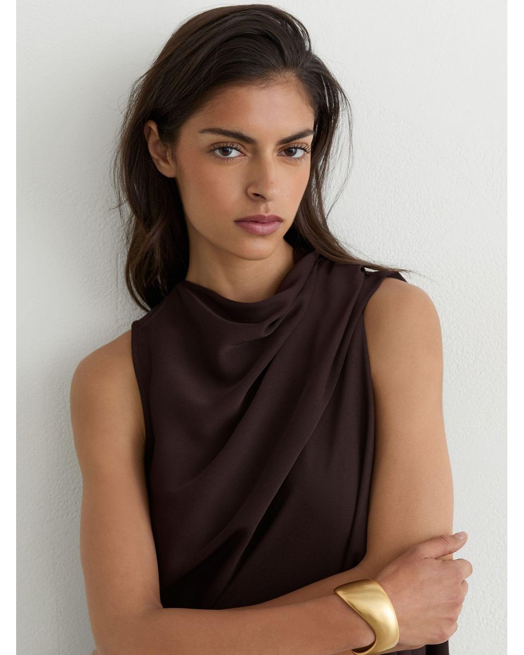 Reiss Natural Drape-Detail Layered Mini Dress