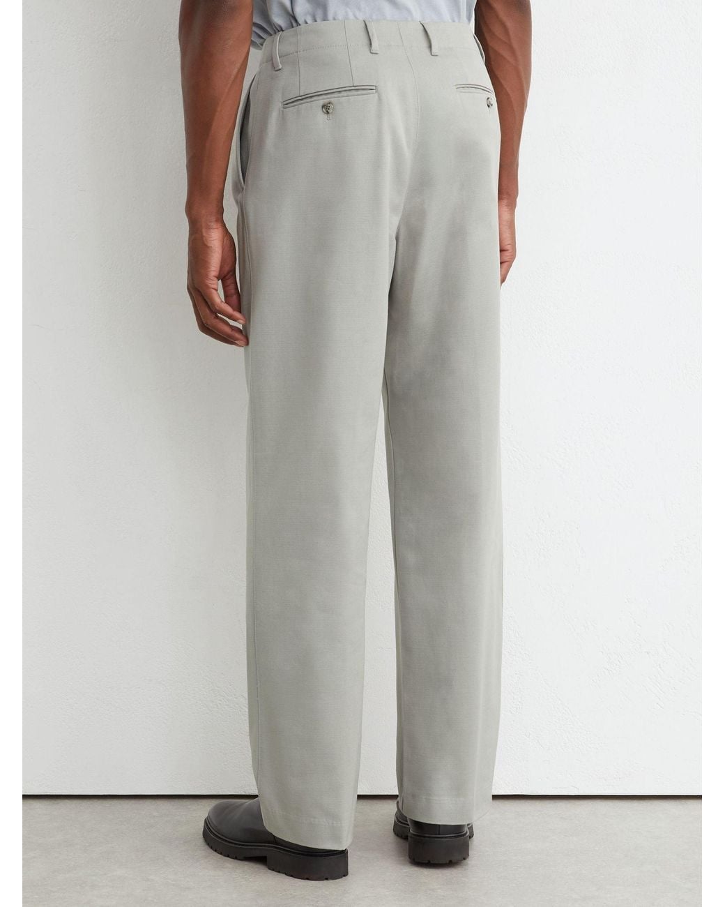 Reiss White Cotton Slub Pleated Relaxed-Fit Trousers for men