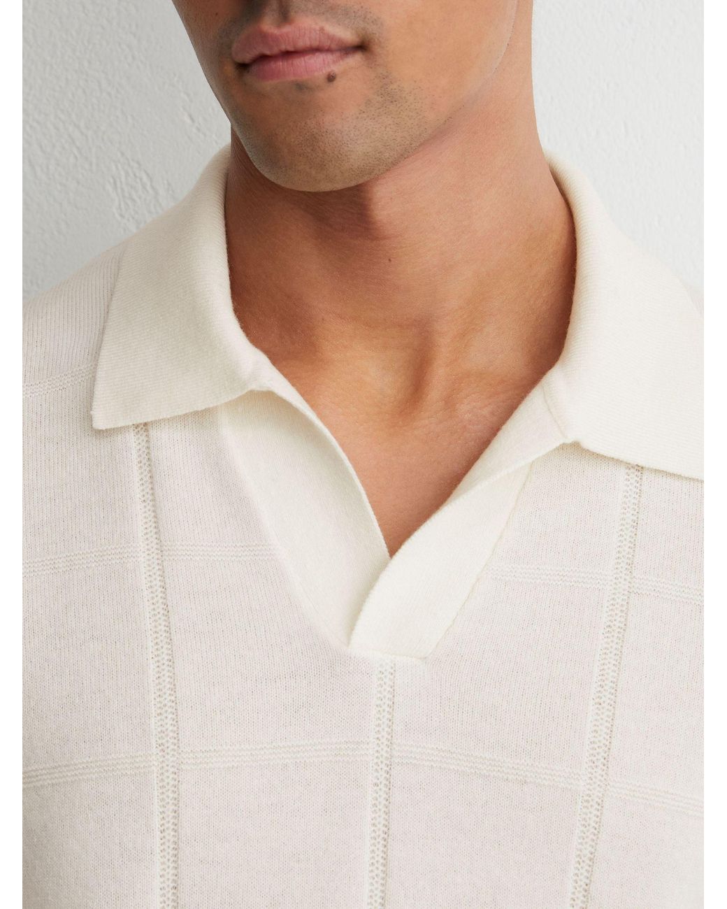Reiss Compton - White Wool Square-textured Open-collar Polo Jumper, S for men