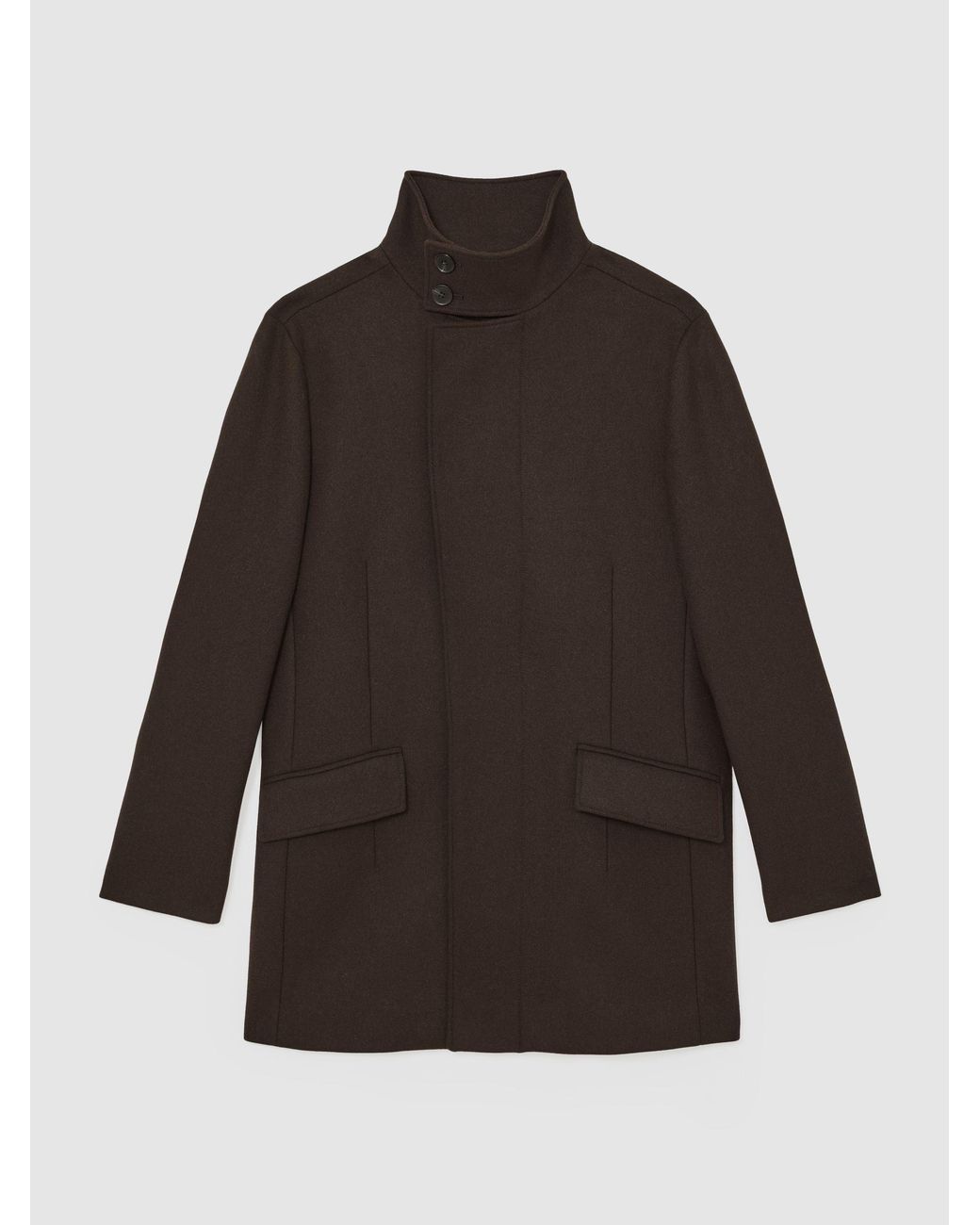 Reiss Brown Wool-Blend Stand-Collar Coat for men