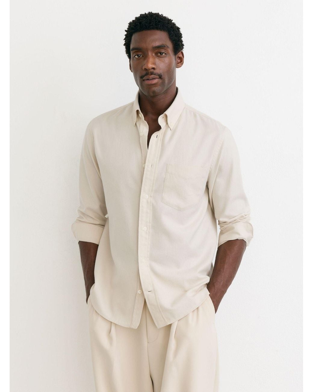 Reiss Natural Off Hunt Cotton Flannel Button-Down Shirt Regular-Fit for men