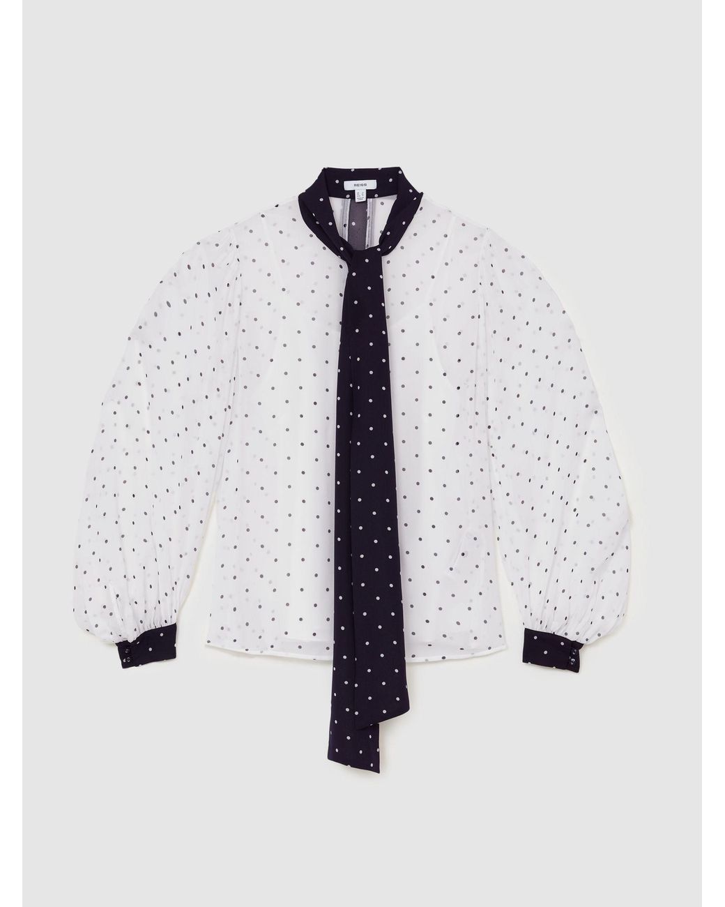 Reiss Blue Arial - Ivory/navy Polka-dot Tie-neck Blouse, Us 4