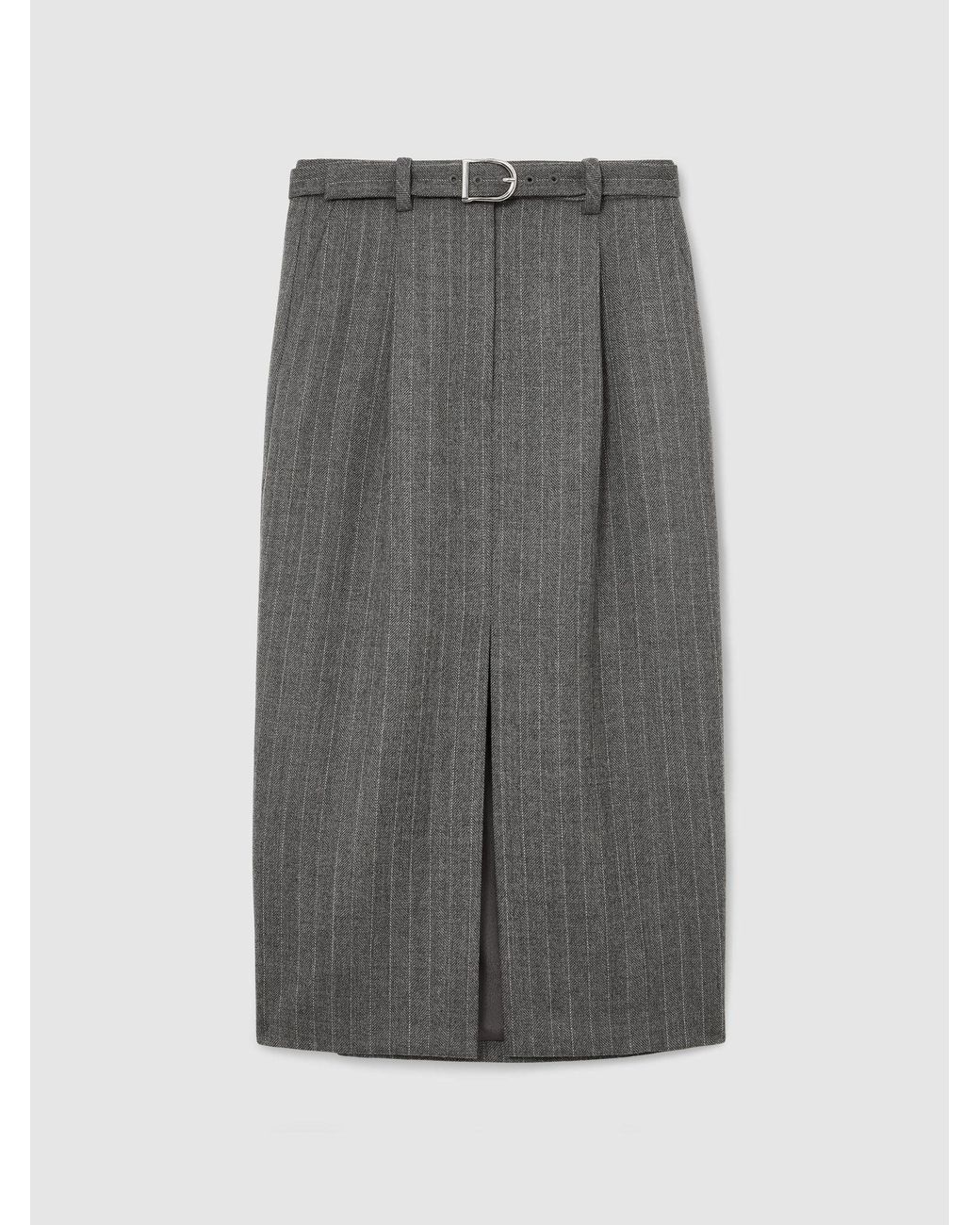Reiss Gray Petite Wool Pinstripe Belted Pencil Skirt