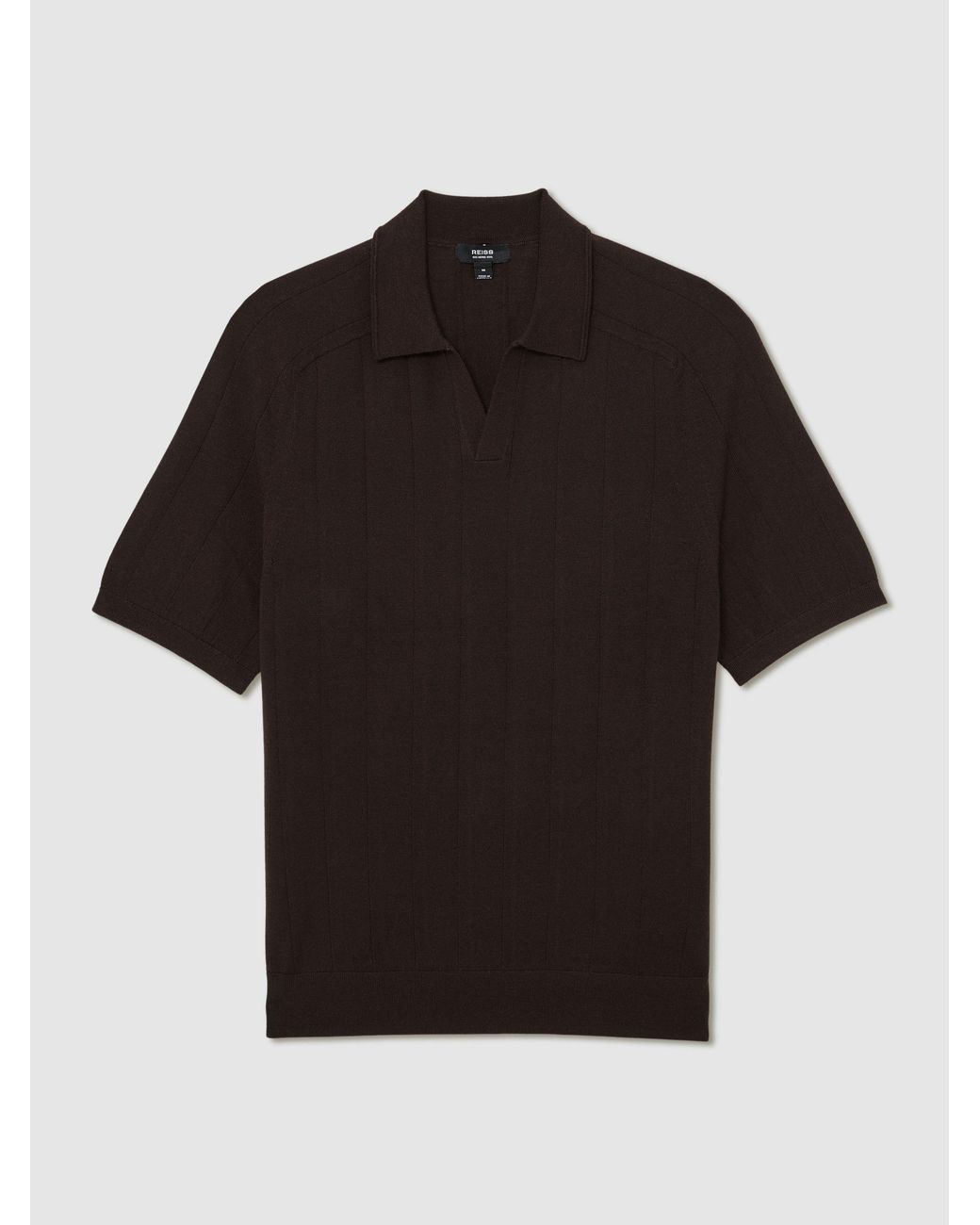 Reiss Black Chelmsford - Chocolate Brown Wool Wide-rib Polo Jumper, M for men