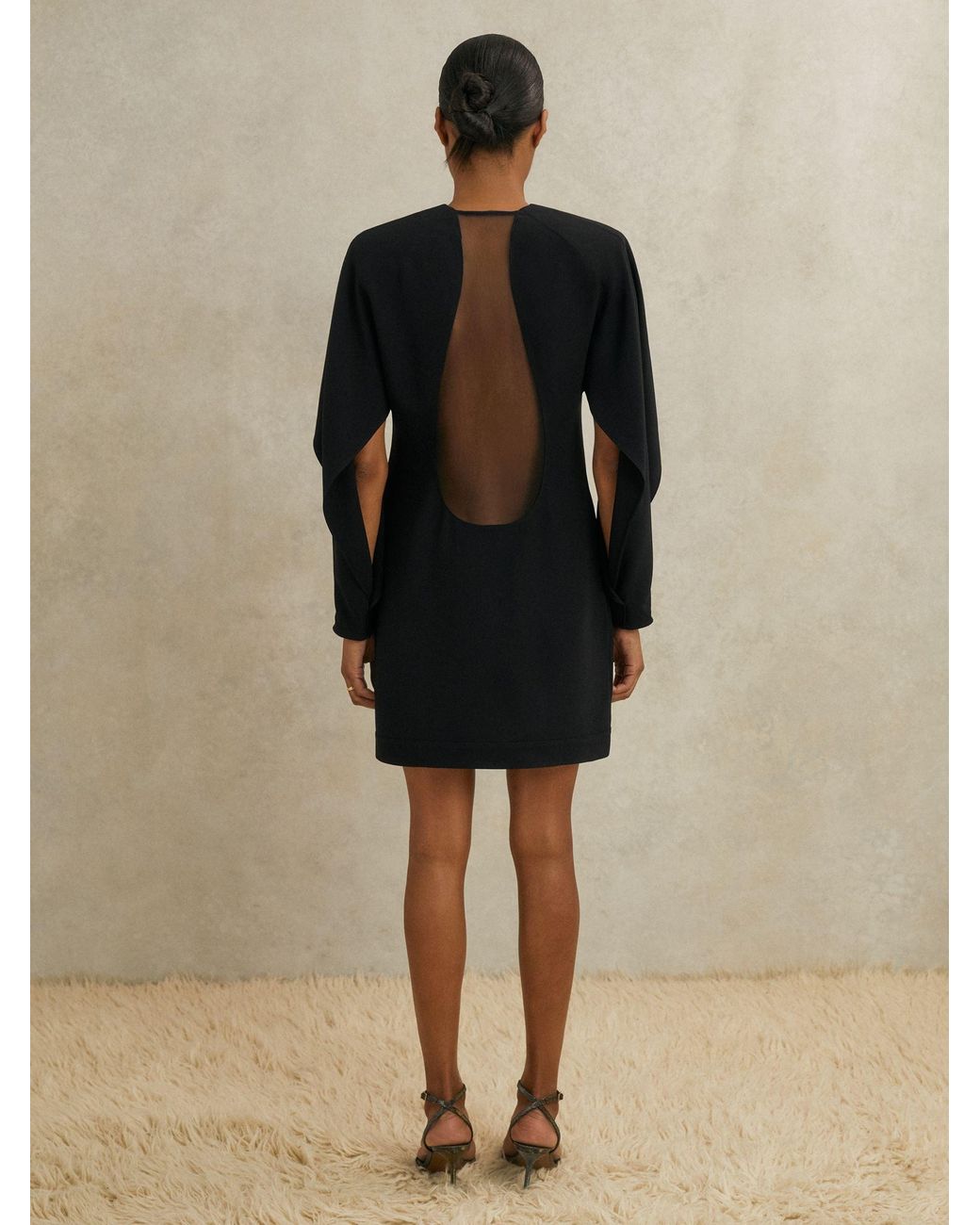 Reiss Crepe Sheer-Back Mini Dress in Black | Lyst