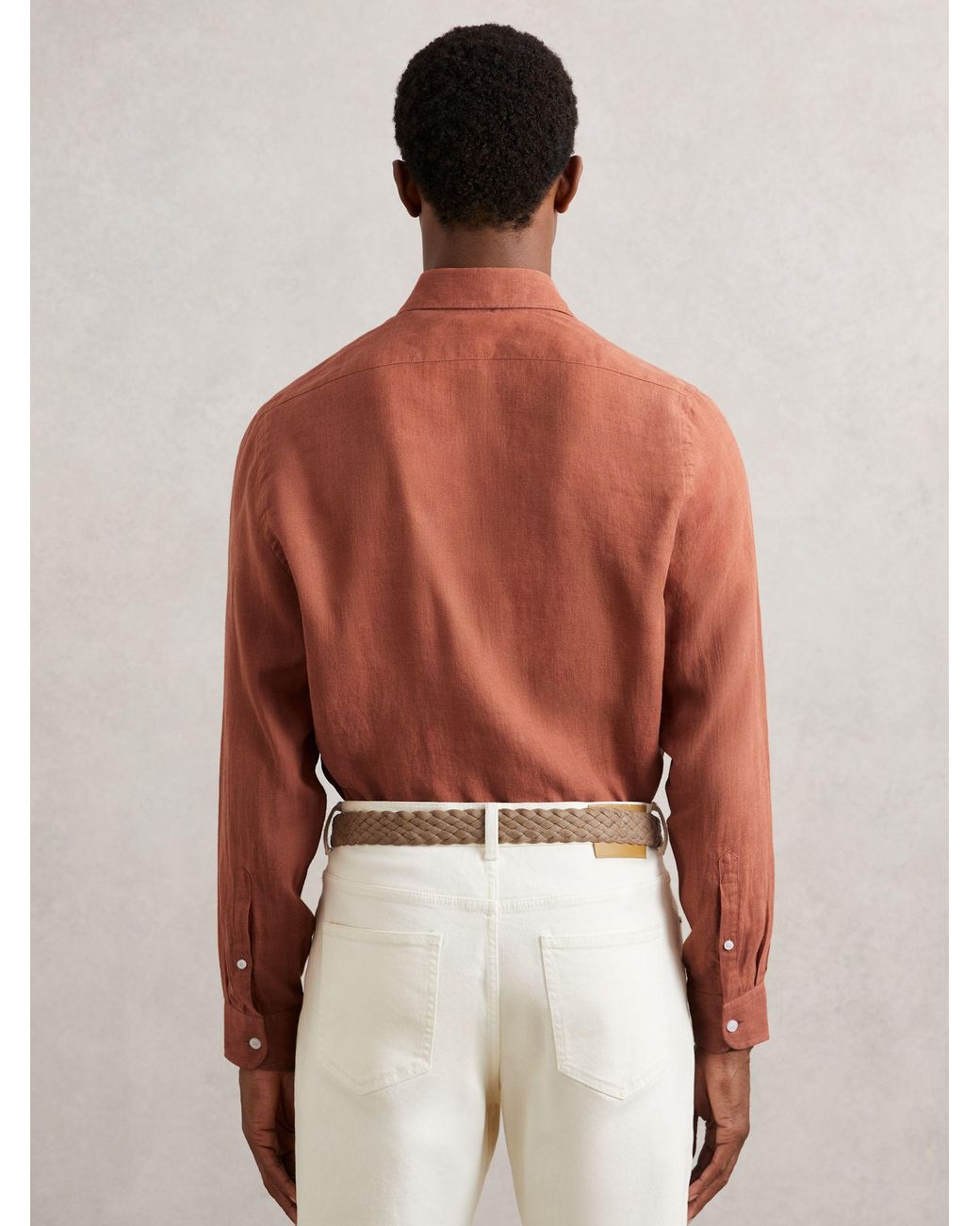 Reiss Red Linen Cutaway-Collar Shirt for men