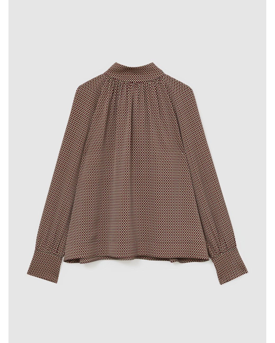 Reiss Brown Geometric-Print Tie-Neck Blouse