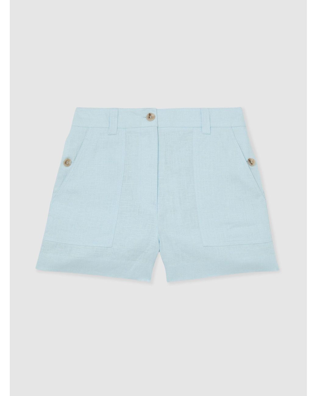 Reiss White Ashby - Light Blue Linen Chambray Shorts, Us 14 Regular