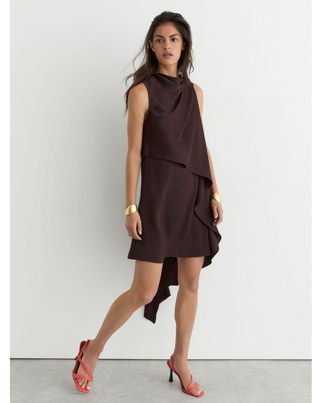 Reiss Natural Drape-Detail Layered Mini Dress