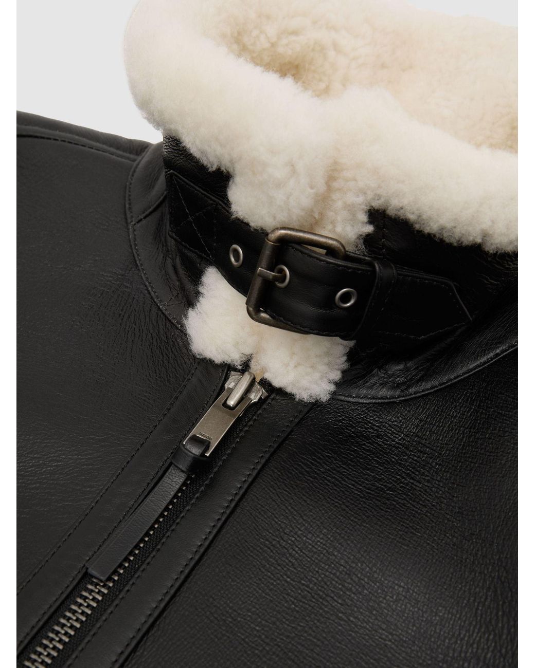 Reiss Black Leather Shearling-Lined Jacket for men