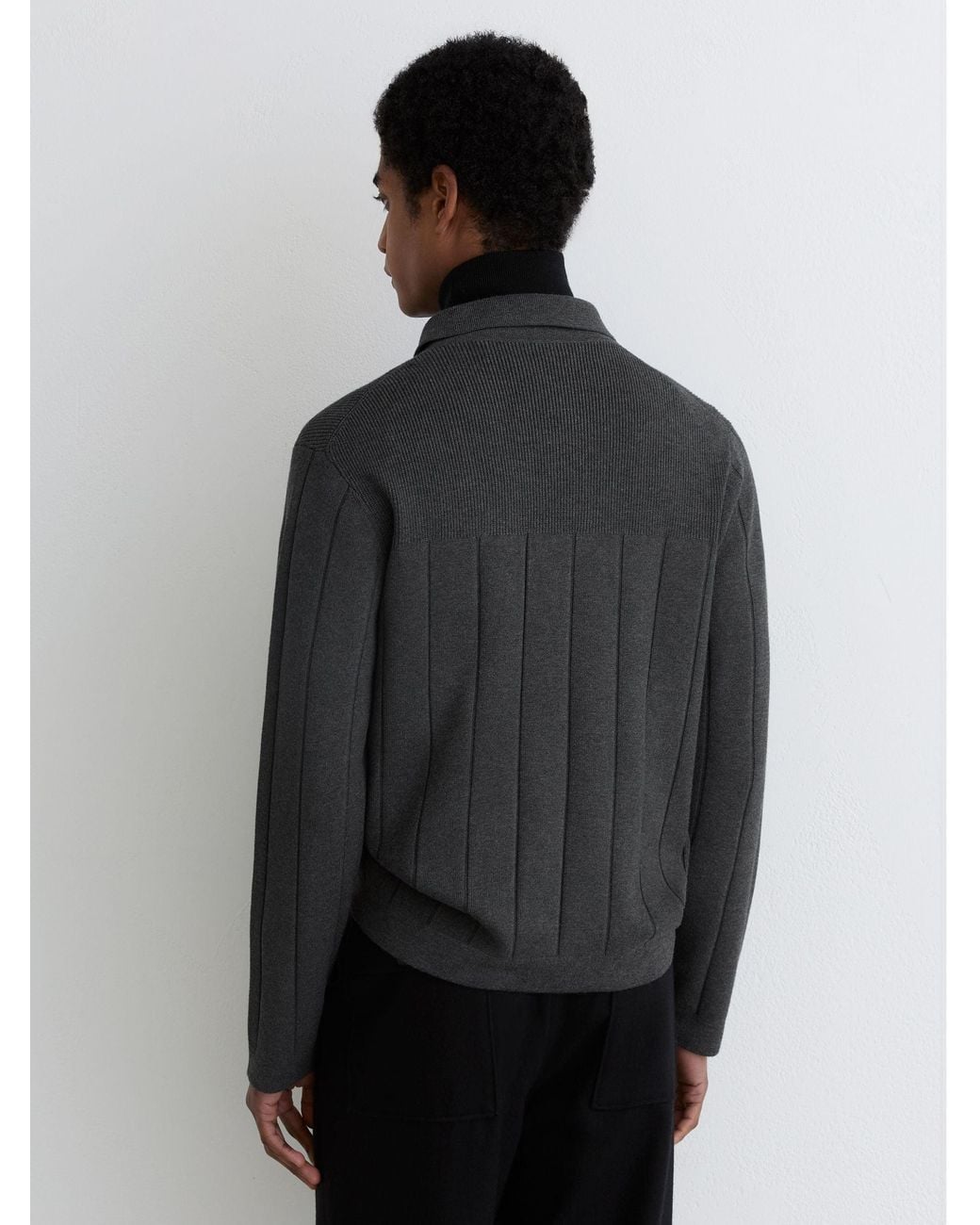 Reiss Black Cassius - Charcoal Melange Wide-rib Zip-through Cardigan, M for men