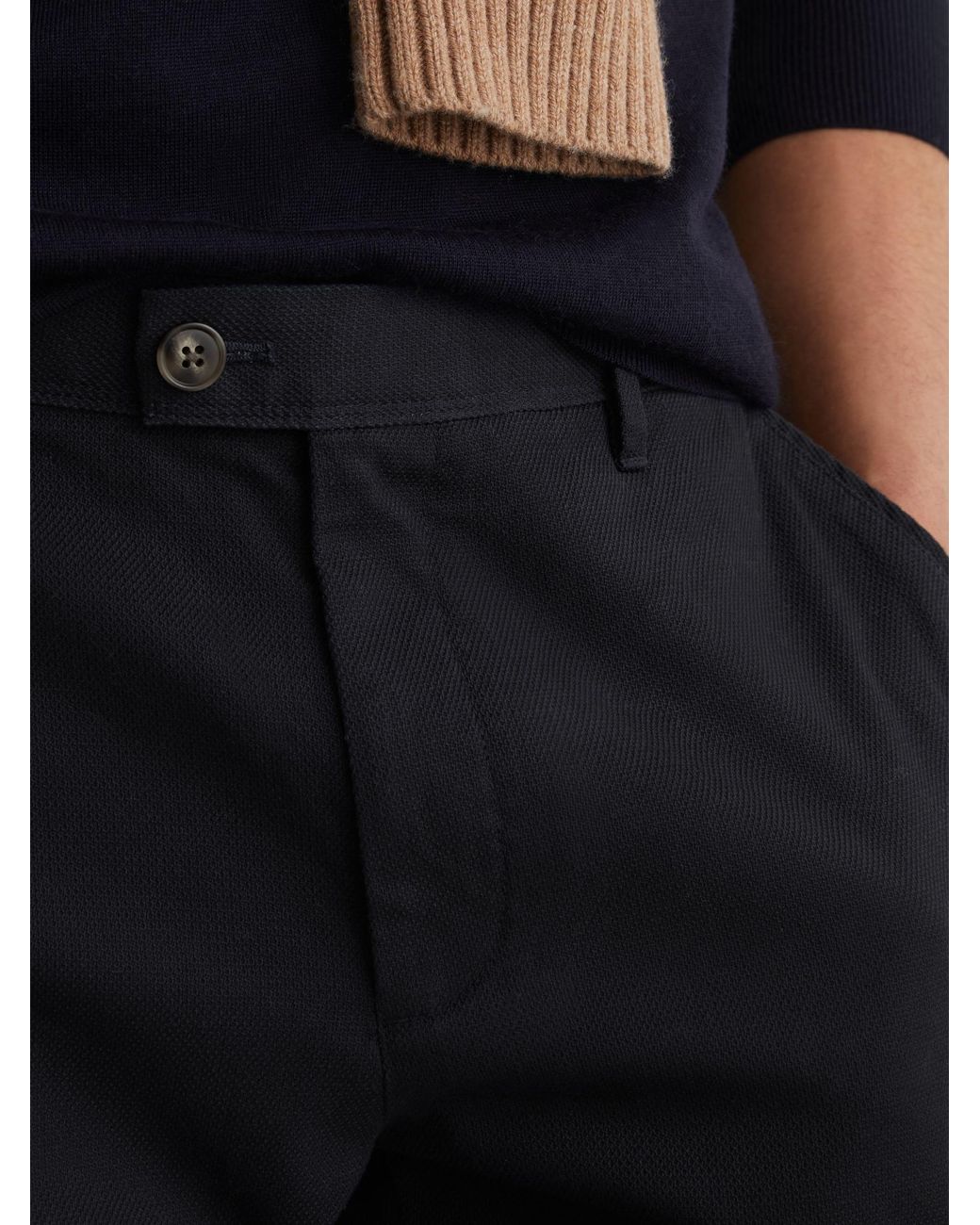 Reiss Black Cotton Pique Chino Trousers for men