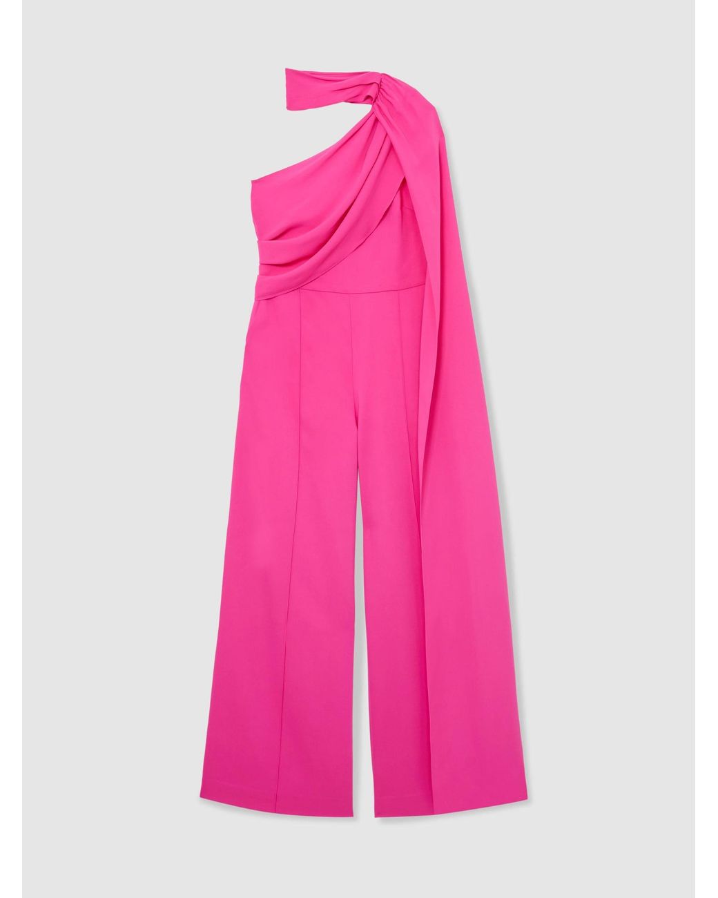 Reiss Pink One-Shoulder Drape Wide-Leg Jumpsuit