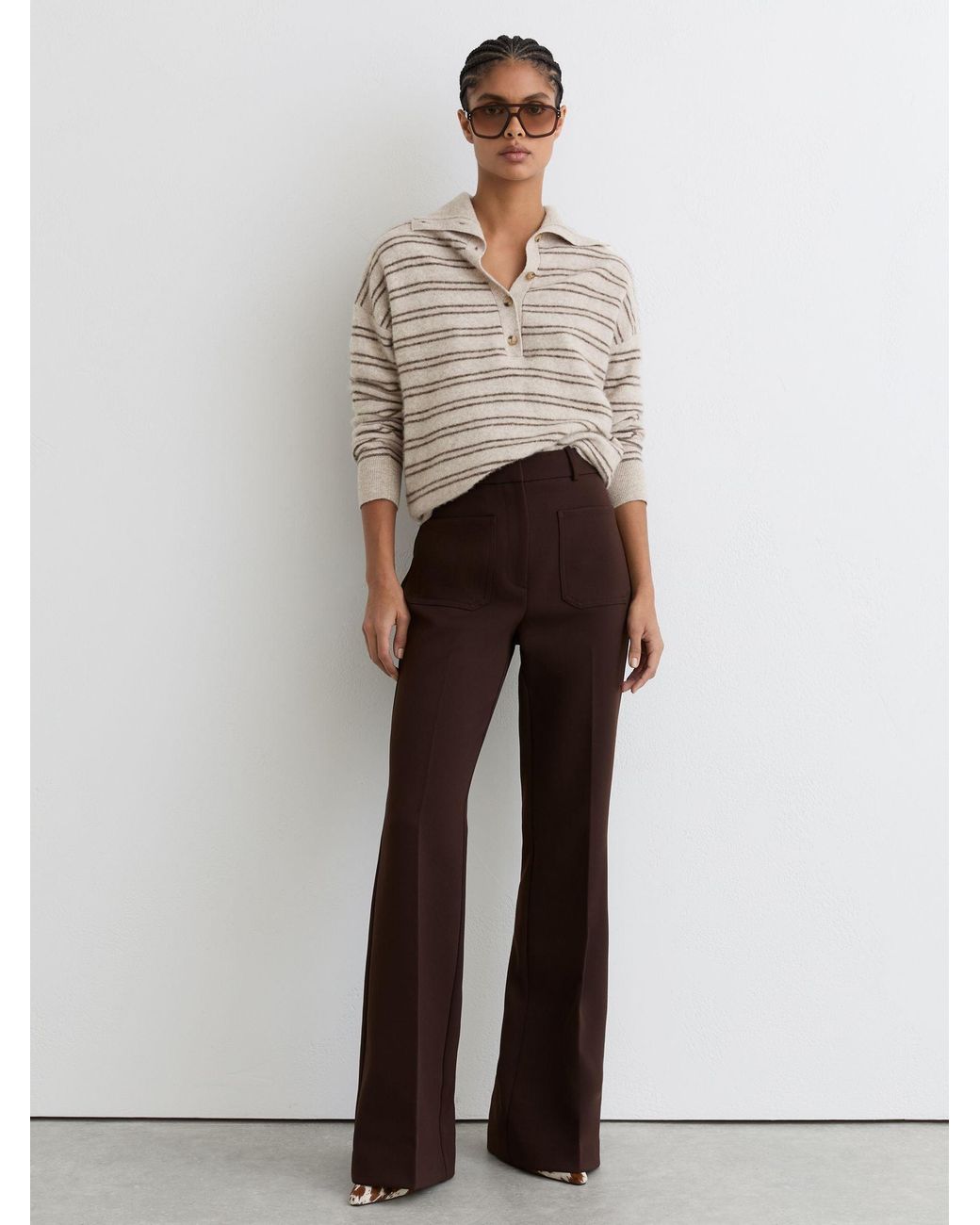 Reiss Natural Neutral & Wool-Cashmere Stripe Buttoned Jumper