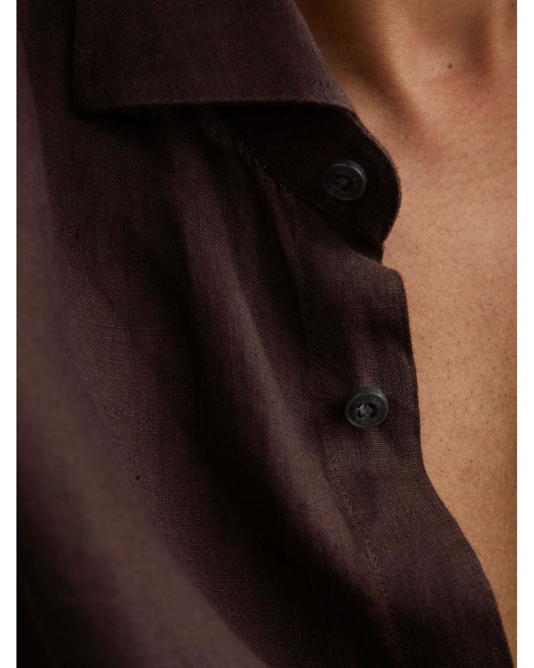 Reiss Black Ruban - Chocolate Brown Linen Cutaway-collar Regular-fit Shirt, L for men