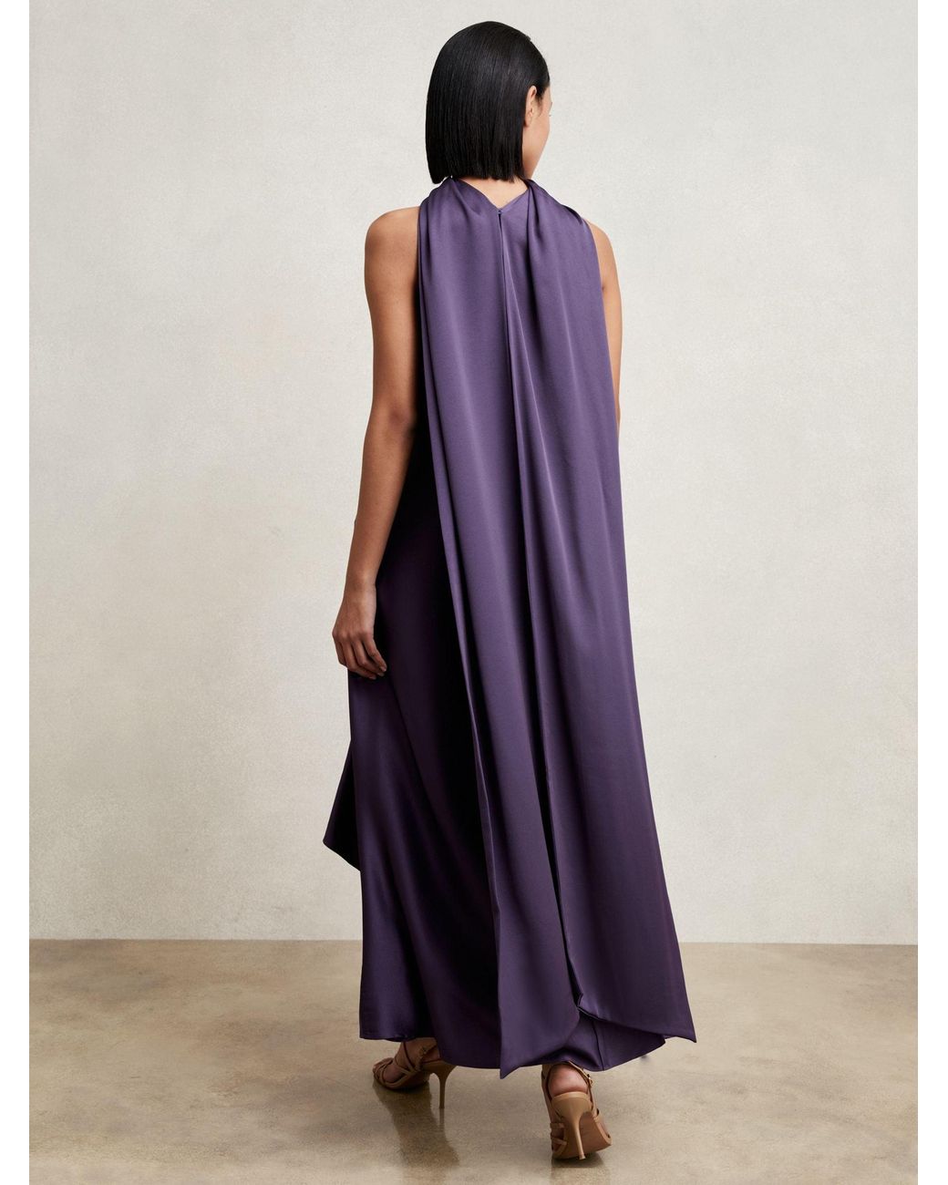 Reiss Blue Michelle Tuck Detail Cape Midi Dress