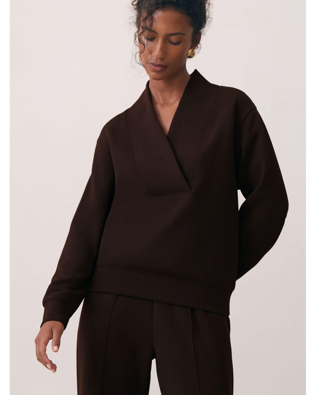 Reiss Black Premium Interlock Shawl-Neck Sweatshirt With