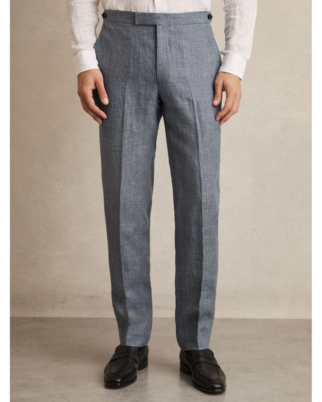 Reiss Multicolor Slim Fit Linen Check Suit Trousers for men
