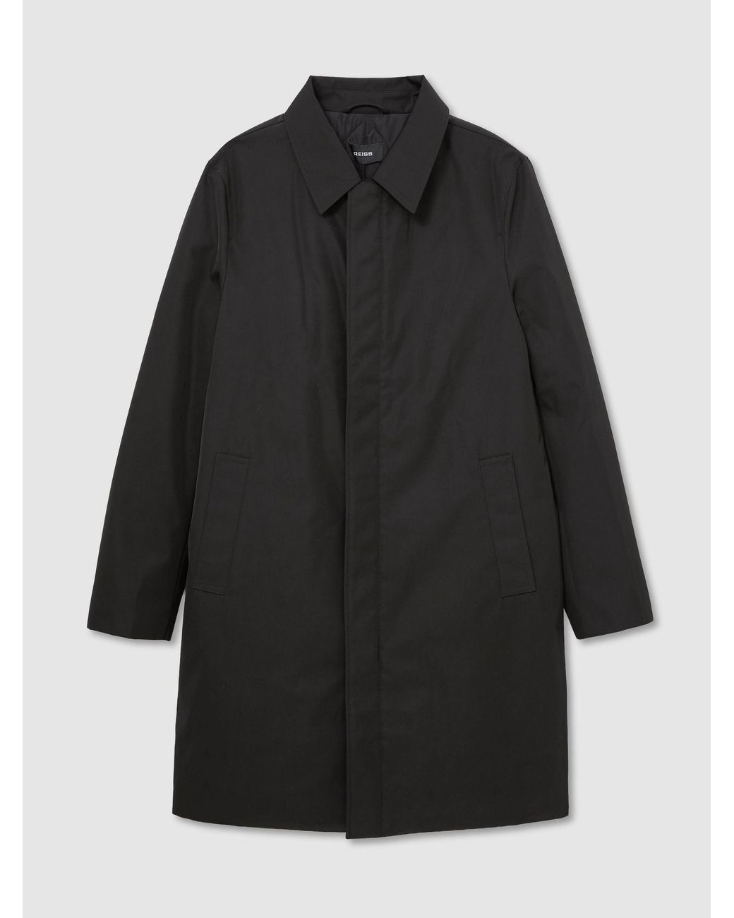 Reiss Black Technical Long Zip-Through Jacket for men