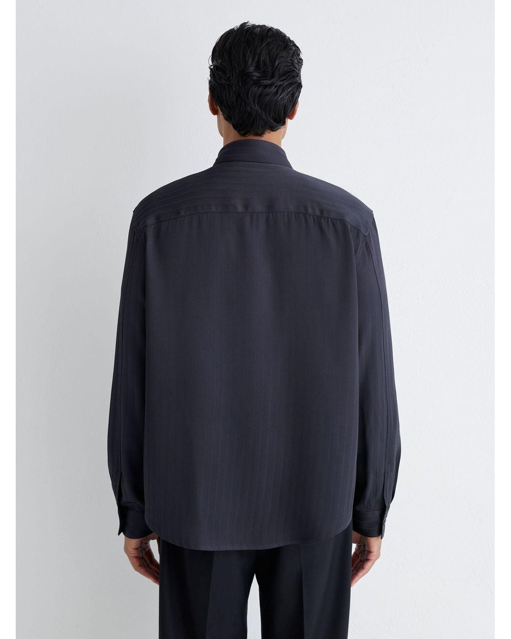 Reiss Blue Atelier Herringbone-Stripe Long-Sleeve Shirt Regular-Fit for men