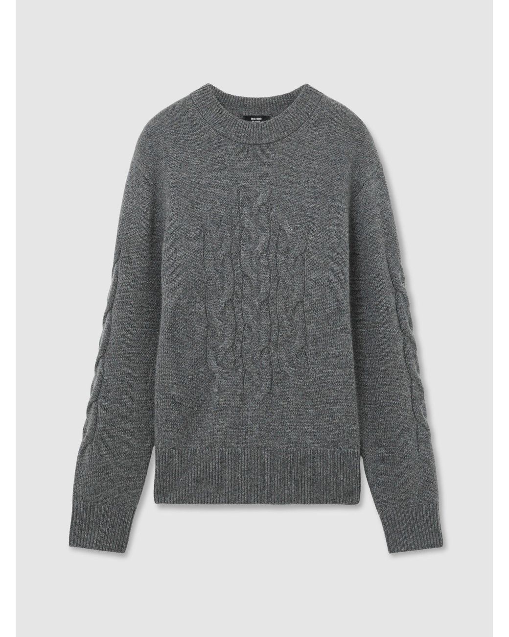 Reiss Gray Rosedale - Mid Grey Melange 100% Cashmere Cable Knit-detail Jumper, Xs for men