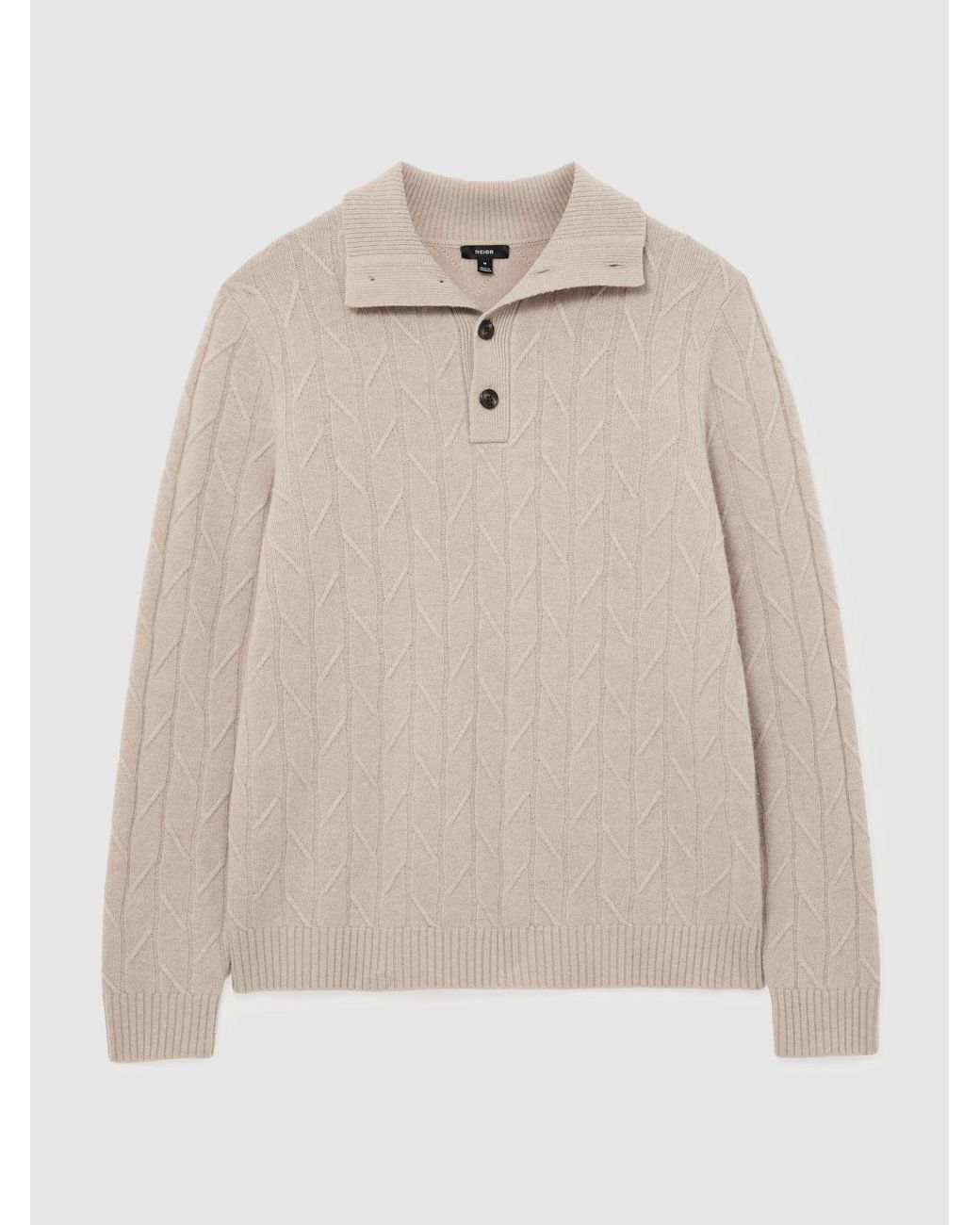 Reiss Natural Wool Stitch-Detail Half-Button Jumper for men