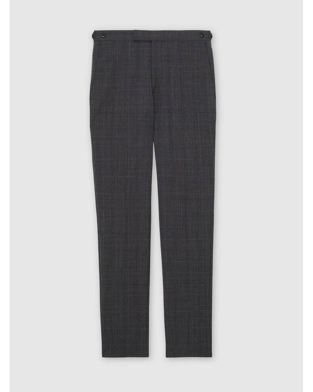 Reiss Gray Venue - Charcoal Grey Tailored Fit Wool-blend Check Suit Trousers, 32 for men