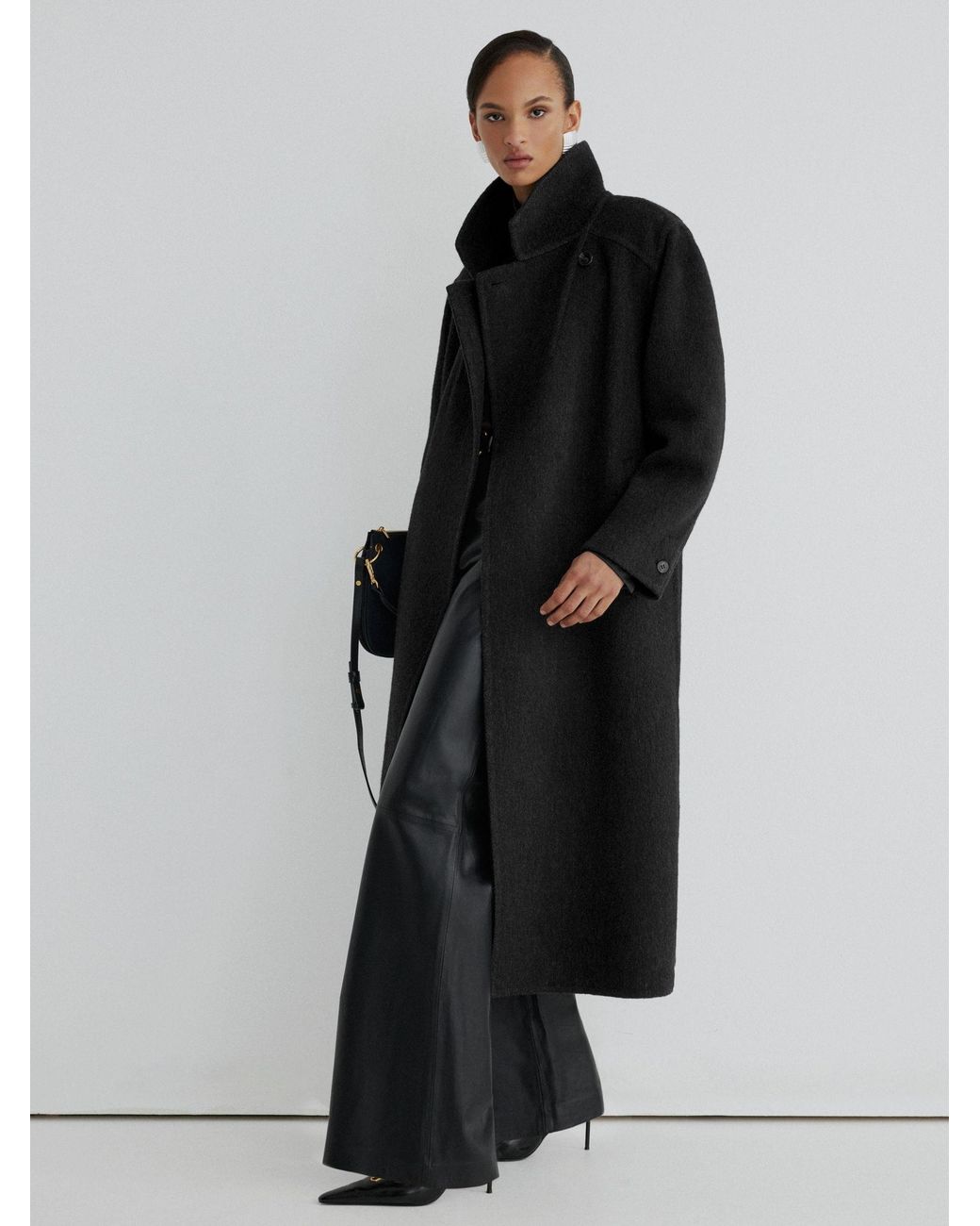 ATELIER Black Wool-Blend Blind-Seam Double-Breasted Coat