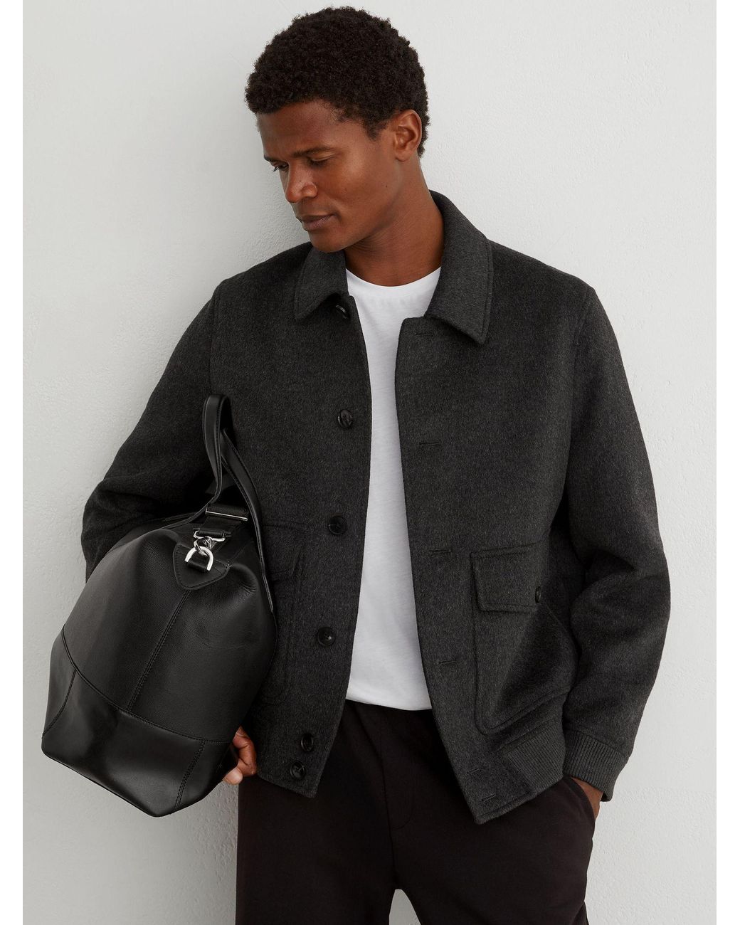 Reiss Black Deluca - Charcoal Grey Wool-blend Flap-pocket Bomber Jacket, S for men