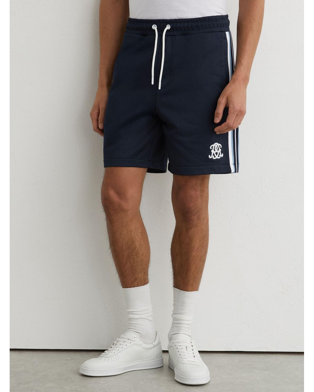 Reiss Blue Monogram Tape-Detail Relaxed Shorts for men