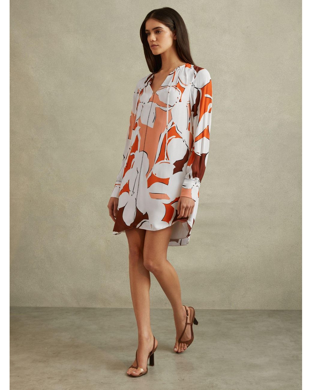 Reiss Tanya - Cream/red Printed Tie Neck Mini Dress, Us 4 | Lyst Reiss Tanya - Cream/red Printed Tie Neck Mini Dress, Us 4 | Lyst