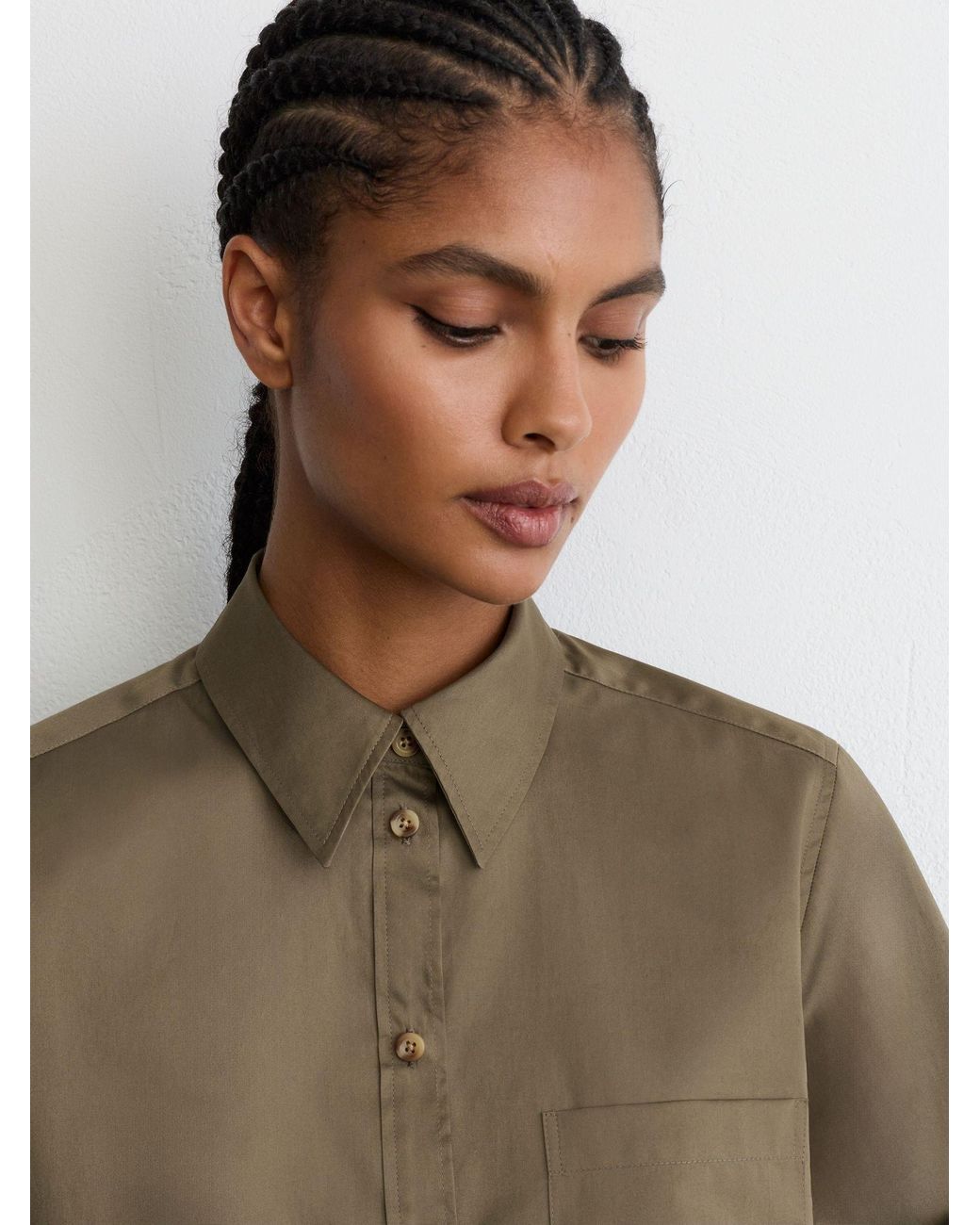 Reiss Green Cotton Cropped Long-Sleeve Shirt