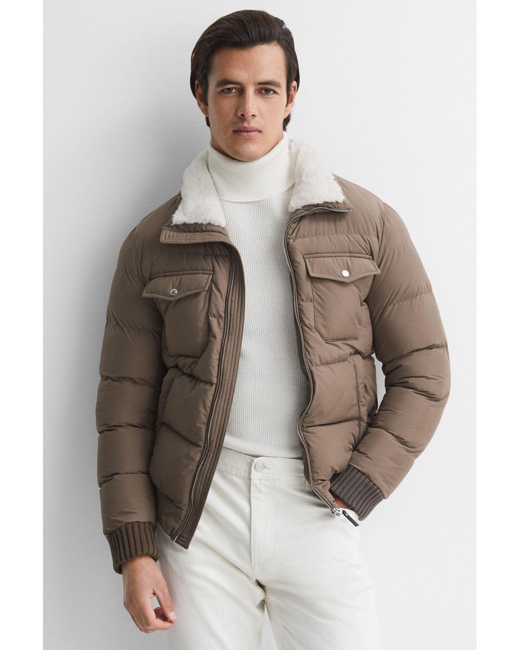 Mushroom Faux Fur Zip Through Coat