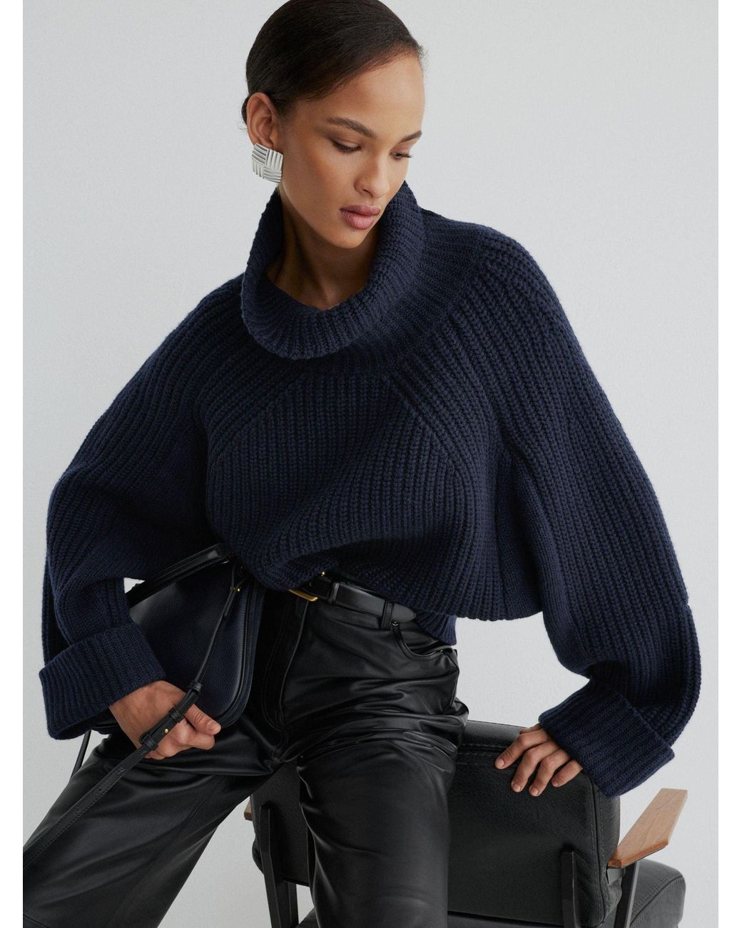 ATELIER Blue Wool-Cashmere Ribbed Roll-Neck Jumper